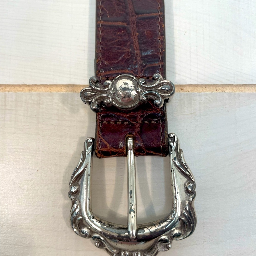 Vintage Brown Leather Belt With Ornate Silver Detail 1993 - Picture 3 of 8